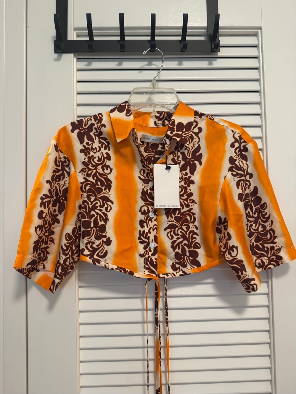Christopher Esber Silk Printed Cropped Wrap Top NWT